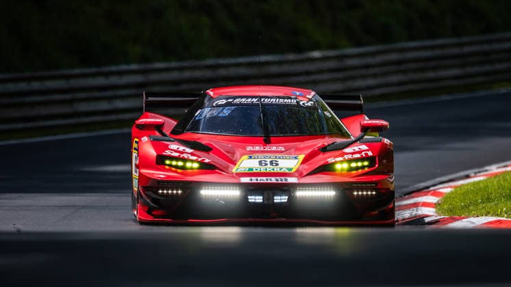 The KTM X Bow GTX with the starting number 66 from Team Reiter Engineering with the drivers Miklas Born, Arne Hoffmeister, Marcel Marchewicz and Laurents Hörr drives during Qualifying 1 on the Nordschleife of the Nürburgring Nürburg Rhineland-Palatinate Germany