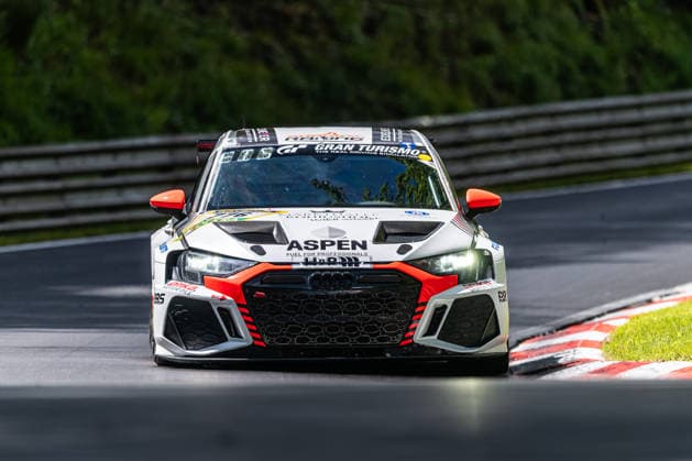 The Audi RS3 LMS SEQ with starting number 776 from Team sharky racing com with drivers Ivars Vallers, Gian Maria Gabbiani, Mikaela Ahlin Kottulinsky and Philipp Eis drives on the Nordschleife of the Nürburgring Nürburg Rhineland-Palatinate Germany during Qualifying 1