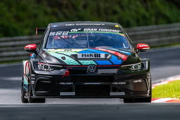 The VW Golf GTI Clubsport 24h with starting number 10 from the Max Kruse Racing team with drivers Matthias Wasel, Christoph Lenz, Max Kruse and Jens Dralle drives during Qualifying 1 on the Nordschleife of the Nürburgring Nürburg Rhineland-Palatinate Germany