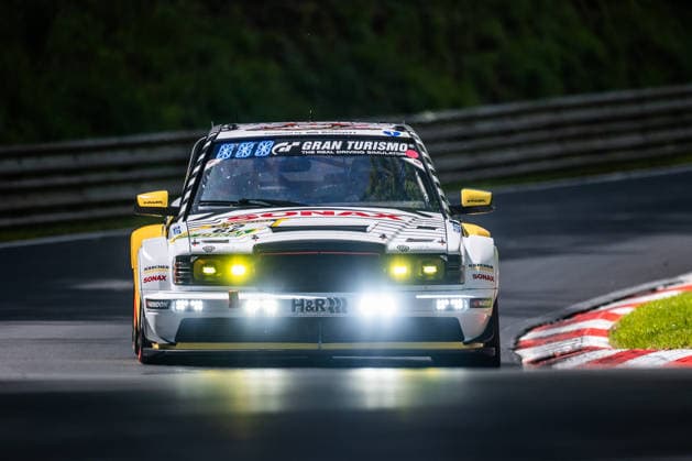The HWA EVO R with starting number 62 from Team HWA Engineering Speed with drivers Adam Adelson, Sebastian Asch, Luca Ludwig and Markus Winkelhock drives on the Nordschleife of the Nürburgring Nürburg Rhineland-Palatinate Germany during Qualifying 1