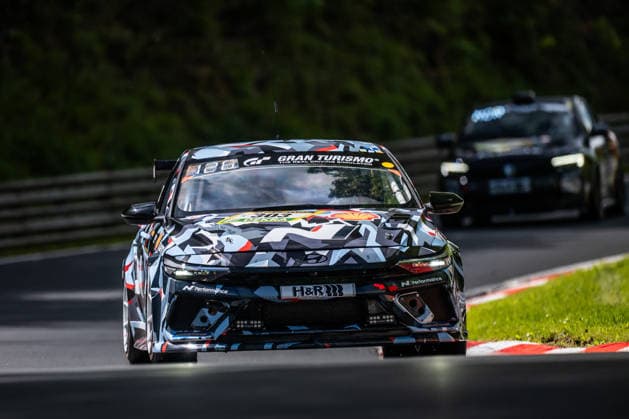 The Hyundai Motor Company ELANTRA N1 RP with starting number 303 from Team Hyundai Motorsport N with drivers Manuel Lauck, Youngchan Kim, Mark Wallenwein and Mikel Azcona drives on the Nordschleife of the Nürburgring Nürburg Rhineland-Palatinate Germany during Qualifying 1