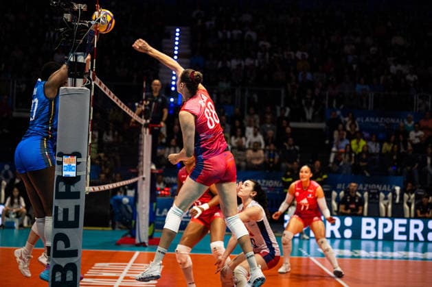 VOLLEY - Amichevole - BPER Test Match - Italy Women vs France Women Photo by IPA ABACAPRESS.COM84695062 - Amelie Rotar (FRA) attacking - BPER Test Match - Italy Women vs France Women. Biella Forum in Biella, Italy on May 14 2026. Biella Italy  Copyright: xIPAxSport ABACAx