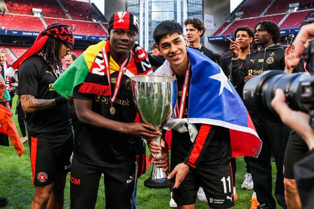 FC Copenhagen v FC Midtjylland, Oddset Cup final 2026, Copenhagen, Denmark Copenhagen, Denmark. 14th, May 2026. Franculino (L) and Dario Osorio (R) of FC Midtjylland seen after the 2026 Oddset Cup final between FC Copenhagen and FC Midtjylland at Parken in Copenhagen. Denmark, Copenhagen  Copyright: xGonzalesxPhoto RunexMathiesenx