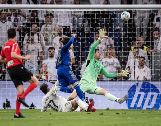 Real Madrid x Oviedo Courtois (Real Madrid) in action during the game valid for La Liga at the Santiago Bernabeu stadium, in Madrid, today May 14, 2026. Copyright: xx 0L3A3573