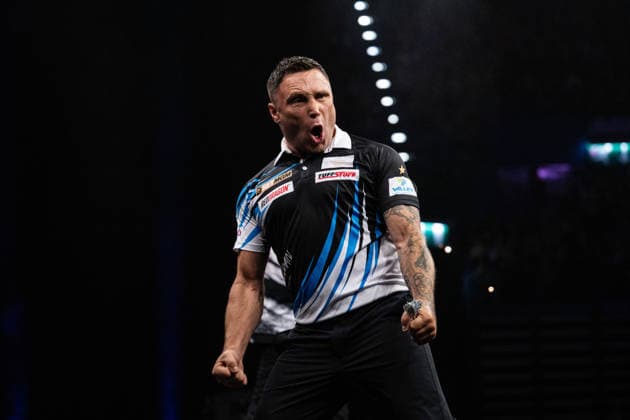 RECORD DATE NOT STATED 14th May 2026, Utilita Arena, Birmingham, Midlands, England; 2026 PDC Bet MGM Premier League Darts Night Fourteen; Gerwyn Price celebrates winning his semi final match against Gian van Veen GodfreyxPitt