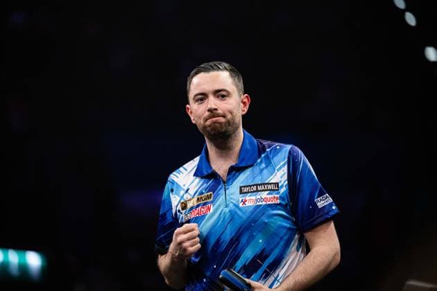 RECORD DATE NOT STATED 14th May 2026, Utilita Arena, Birmingham, Midlands, England; 2026 PDC Bet MGM Premier League Darts Night Fourteen; Luke Humphries celebrates winning his semi final match against Luke Littler GodfreyxPitt