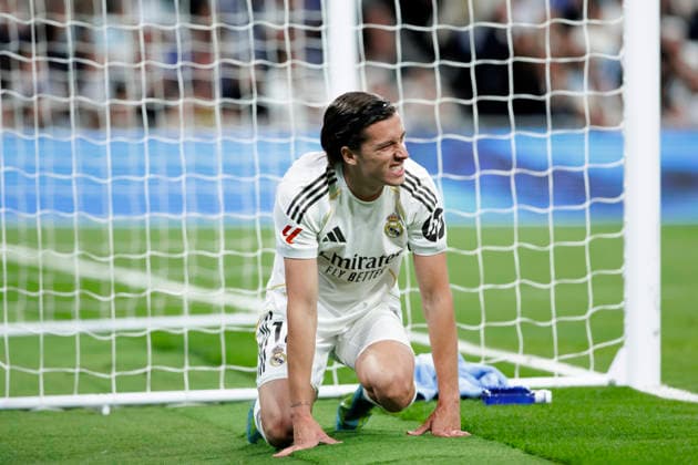 LA LIGA EA Sports - Real Madrid vs Oviedo MADRID, SPAIN - May 14:Alvaro Carreras of Real Madrid reacts to a missed opportunity during the La Liga 2025 26 match between Real Madrid and Oviedo at Santiago Bernabeu Stadium. (Photo by Guillermo Martinez) Madrid Santiago Bernabeu Stadium Spain Copyright: xGuillermoxMartinezx