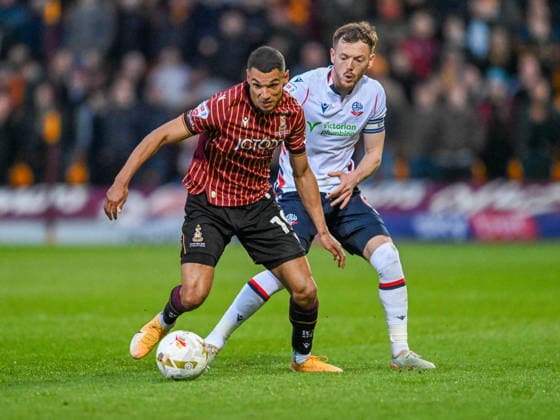 Bradford City v Bolton Wanderers Sky Bet League 1 Kayden Jackson of Bradford City the Sky Bet League 1 Play-Off Semi-Final Second Leg match at the University of Bradford Stadium, Bradford 14 05 2026 UK Newspapers OUT Copyright: xKarlxVallantinex FIL-23430-0049