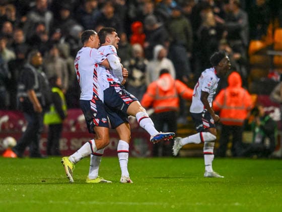 Bradford City v Bolton Wanderers Sky Bet League 1 Xavier Simons of Bolton Wanderers celebrates after scoring his teams first goal the Sky Bet League 1 Play-Off Semi-Final Second Leg match at the University of Bradford Stadium, Bradford 14 05 2026 UK Newspapers OUT Copyright: xKarlxVallantinex FIL-23430-0064