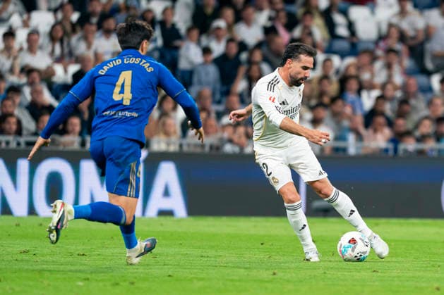 REAL MADRID CF v REAL OVIEDO. LA LIGA 2025 2026. ROUND 36. Real Madrid CFÂ s Dani Carvajal (r) during La Liga match. May 14, 2026 (20260514136)