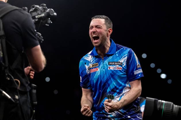 Darts BetMGM Premier League Luke Humphries celebrates winnin the Final after the BetMGM Premier League darts, at Utilita Arena, Birmingham, UK on 14 May 2026. Birmingham Utilita Arena Midlands UK Editorial use only , Copyright: xManjitxNarotrax PSI-24244-0046