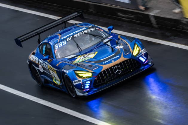 The Mercedes AMG GT3 with starting number 32 from Toyo Tires with Ring Racing with drivers Yuichi Nakayama, Andreas Gülden and Tim Sandtler drives in the pit lane of the Nürburgring Nürburg Rhineland-Palatinate Germany during Qualifying 2