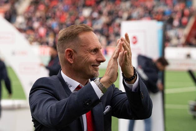 THUN, BERN - MAY 14: Head coach Mauro Lustrinelli of FC Thun after the match following the Brack Super League match between FC Thun and BSC Young Boys at Visana Arena on May 14, 2026 in Thun, Bern, Switzerland. Copyright: xLivioxBaeriswylx xSPPx Sportspressphoto_SPR146410