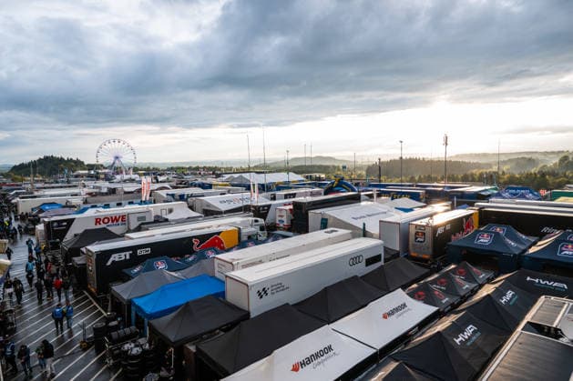 Overview of the paddock of the 24-hour race during qualifying 2 on the Nordschleife of the Nürburgring Nürburg Rhineland-Palatinate Germany