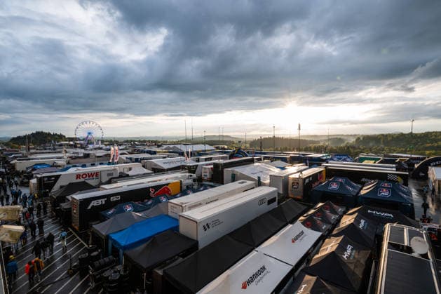 Overview of the paddock of the 24-hour race during qualifying 2 on the Nordschleife of the Nürburgring Nürburg Rhineland-Palatinate Germany