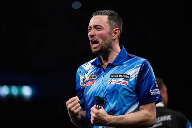 RECORD DATE NOT STATED 14th May 2026, Utilita Arena, Birmingham, Midlands, England; 2026 PDC Bet MGM Premier League Darts Night Fourteen; Luke Humphries celebrates winning the final against Gerwyn Price GodfreyxPitt