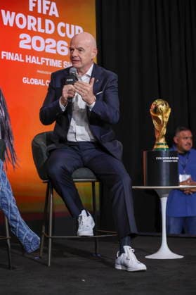 Global Citizen and FIFA announce World Cup Final Halftime Show FIFA President Gianni Infantino speaks during Global Citizen NOW in New York, New York, USA, 14 May 2026. Global Citizen and FIFA announced that the FIFA World Cup, WM, Weltmeisterschaft, Fussball Final Halftime Show on 19 July will feature Madonna, Shakira, and BTS as headliners. NEW YORK NEW YORK United States  Copyright: xSARAHxYENESELx