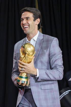 Global Citizen and FIFA announce World Cup Final Halftime Show Brazilian former soccer player Kaka holds the FIFA World Cup, WM, Weltmeisterschaft, Fussball trophy during Global Citizen NOW in New York, New York, USA, 14 May 2026. Global Citizen and FIFA announced that the FIFA World Cup Final Halftime Show on 19 July will feature Madonna, Shakira, and BTS as headliners. NEW YORK NEW YORK United States  Copyright: xSARAHxYENESELx