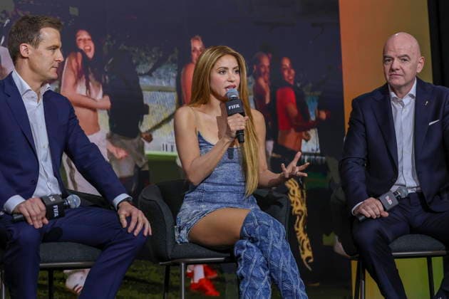 Global Citizen and FIFA announce World Cup Final Halftime Show Colombian artist Shakira (C) speaks during Global Citizen NOW in New York, New York, USA, 14 May 2026. Global Citizen and FIFA announced that the FIFA World Cup, WM, Weltmeisterschaft, Fussball Final Halftime Show on 19 July will feature Madonna, Shakira, and BTS as headliners. NEW YORK NEW YORK United States  Copyright: xSARAHxYENESELx
