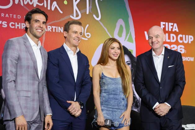 Global Citizen and FIFA announce World Cup Final Halftime Show (L-R) Brazilian former soccer player Kaka, CEO & Founder of Global Citizen Hugh Evans, Colombian artist Shakira and FIFA President Gianni Infantino attend Global Citizen NOW in New York, New York, USA, 14 May 2026. Global Citizen and FIFA announced that the FIFA World Cup, WM, Weltmeisterschaft, Fussball Final Halftime Show on 19 July will feature Madonna, Shakira, and BTS as headliners. NEW YORK NEW YORK United States  Copyright: xSARAHxYENESELx
