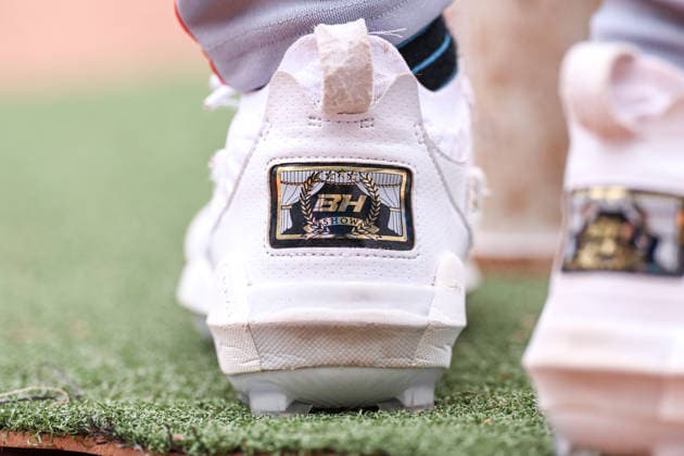 May 14, 2026, Minneapolis, Minnesota, USA: Details on the cleats of Miami Marlins center fielder ESTEURY RUIZ (3) during a MLB, Baseball Herren, USA Baseball game between the Miami Marlins and the Minnesota Twins at Target Field in Minneapolis, Minnesota on May 14th, 2026. ZUMA Press Wire. Minneapolis USA - ZUMAg254 20260514_zsp_g254_011 Copyright: xStevenxGarciax