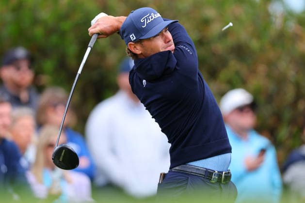 NEWTON SQUARE, PA - MAY 14: Jordan Gumberg of the United States tees off at the first tee during round 1 of the 2026 PGA, Golf Herren Championship on May 14, 2026 at Aronimink Golf Club in Newtown Square, Pennsylvania. (Photo by Rich Graessle Icon Sportswire) GOLF: MAY 14 PGA PGA Championship EDITORIAL USE ONLY Icon260514254591