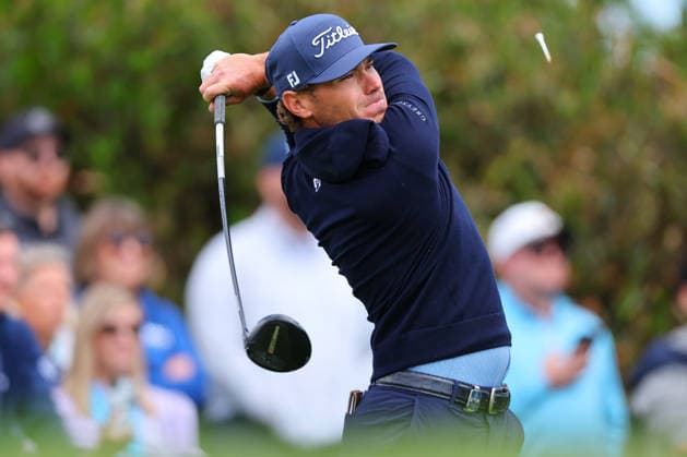 NEWTON SQUARE, PA - MAY 14: Jordan Gumberg of the United States tees off at the first tee during round 1 of the 2026 PGA, Golf Herren Championship on May 14, 2026 at Aronimink Golf Club in Newtown Square, Pennsylvania. (Photo by Rich Graessle Icon Sportswire) GOLF: MAY 14 PGA PGA Championship EDITORIAL USE ONLY Icon260514254601