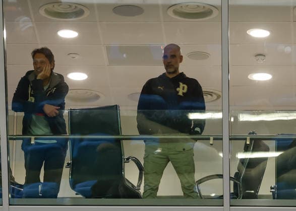 Manchester, England, 14th May 2026. Pep Guardiola manager of Manchester City looks on from the stands following the Manchester City U18 vs Manchester United, ManU U18 FA Youth Cup Final match at the Academy Stadium, Manchester. Picture credit should read: Cody Froggatt Sportimage EDITORIAL USE ONLY. No use with unauthorised audio, video, data, fixture lists, club league logos or live services. Online in-match use limited to 120 images, no video emulation. No use in betting, games or single club league player publications. SPI_064_CF_MANCHESTER_CITY_U18_V_MANCHESTER_UNITED_U18 SPI-4801-0062