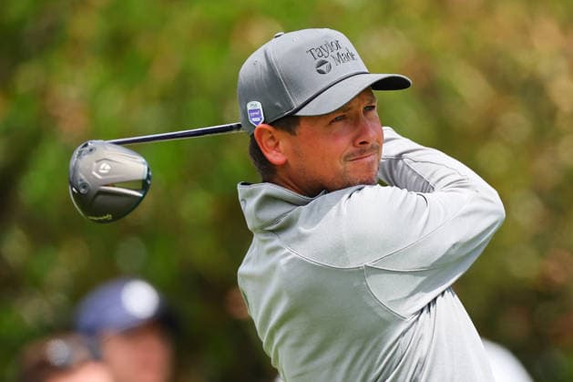 NEWTON SQUARE, PA - MAY 14: Ben Polland of the United States tees off at the first tee during round 1 of the 2026 PGA, Golf Herren Championship on May 14, 2026 at Aronimink Golf Club in Newtown Square, Pennsylvania. (Photo by Rich Graessle Icon Sportswire) GOLF: MAY 14 PGA PGA Championship EDITORIAL USE ONLY Icon260514254661