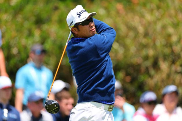 NEWTON SQUARE, PA - MAY 14: Hideki Matsuyama of Japan tees off at the first tee during round 1 of the 2026 PGA, Golf Herren Championship on May 14, 2026 at Aronimink Golf Club in Newtown Square, Pennsylvania. (Photo by Rich Graessle Icon Sportswire) GOLF: MAY 14 PGA PGA Championship EDITORIAL USE ONLY Icon260514255171