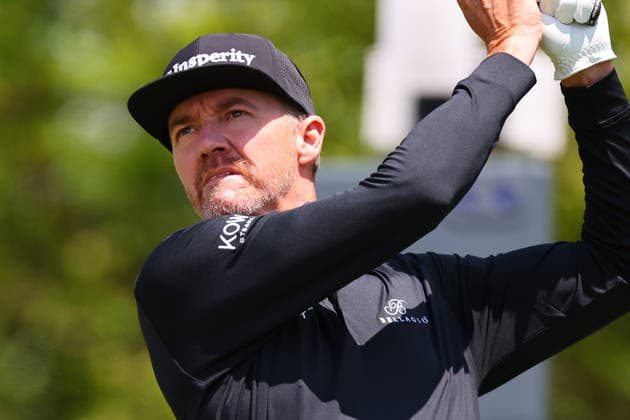 NEWTON SQUARE, PA - MAY 14: Jimmy Walker of the United States tees off at the tenth tee during round 1 of the 2026 PGA, Golf Herren Championship on May 14, 2026 at Aronimink Golf Club in Newtown Square, Pennsylvania. (Photo by Rich Graessle Icon Sportswire) GOLF: MAY 14 PGA PGA Championship EDITORIAL USE ONLY Icon260514255291