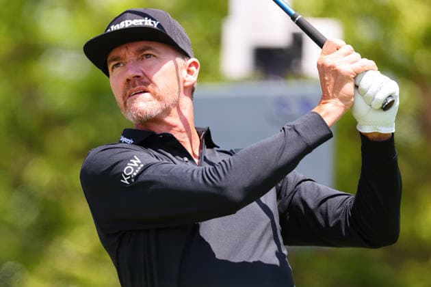 NEWTON SQUARE, PA - MAY 14: Jimmy Walker of the United States tees off at the tenth tee during round 1 of the 2026 PGA, Golf Herren Championship on May 14, 2026 at Aronimink Golf Club in Newtown Square, Pennsylvania. (Photo by Rich Graessle Icon Sportswire) GOLF: MAY 14 PGA PGA Championship EDITORIAL USE ONLY Icon260514255301