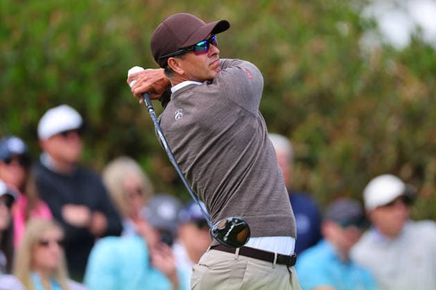 NEWTON SQUARE, PA - MAY 14: Adam Scott of Australia tees off at the first tee during round 1 of the 2026 PGA, Golf Herren Championship on May 14, 2026 at Aronimink Golf Club in Newtown Square, Pennsylvania. (Photo by Rich Graessle Icon Sportswire) GOLF: MAY 14 PGA PGA Championship EDITORIAL USE ONLY Icon260514255321