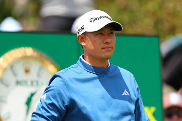NEWTON SQUARE, PA - MAY 14: Collin Morikawa of the United States tees off at the first tee during round 1 of the 2026 PGA, Golf Herren Championship on May 14, 2026 at Aronimink Golf Club in Newtown Square, Pennsylvania. (Photo by Rich Graessle Icon Sportswire) GOLF: MAY 14 PGA PGA Championship EDITORIAL USE ONLY Icon260514255421