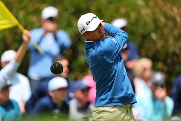 NEWTON SQUARE, PA - MAY 14: Collin Morikawa of the United States tees off at the first tee during round 1 of the 2026 PGA, Golf Herren Championship on May 14, 2026 at Aronimink Golf Club in Newtown Square, Pennsylvania. (Photo by Rich Graessle Icon Sportswire) GOLF: MAY 14 PGA PGA Championship EDITORIAL USE ONLY Icon260514255441
