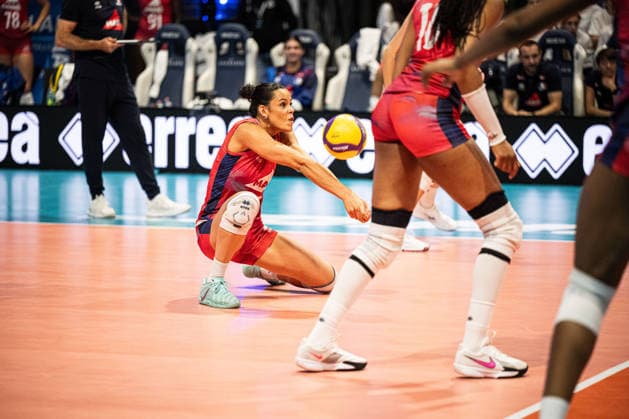 IPA84697455 - Leia Ratahiry (FRA) receving - BPER Test Match - Italy Women vs France Women. Biella Forum in Biella, Italy on May 14 2026.  Copyright: xRiccardoxSpadettoxDexPaulis IPAxSportx xx 84697455