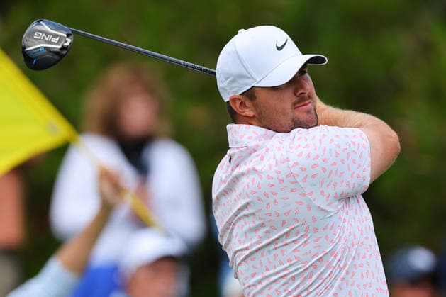 NEWTON SQUARE, PA - MAY 14: Chris Gotterup of the United States tees off at the first tee during round 1 of the 2026 PGA, Golf Herren Championship on May 14, 2026 at Aronimink Golf Club in Newtown Square, Pennsylvania. (Photo by Rich Graessle Icon Sportswire) GOLF: MAY 14 PGA PGA Championship EDITORIAL USE ONLY Icon260514255521