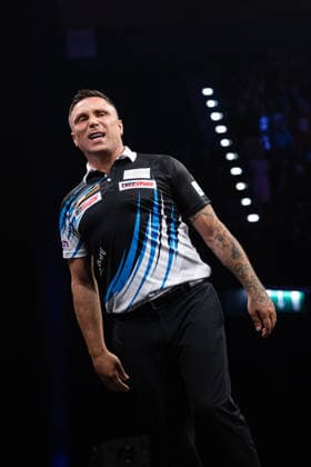 RECORD DATE NOT STATED 14th May 2026, Utilita Arena, Birmingham, Midlands, England; 2026 PDC Bet MGM Premier League Darts Night Fourteen; Gerwyn Price in action on the oche misses a double in his quarter final match against Michael van Gerwen GodfreyxPitt