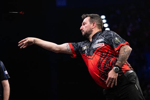 RECORD DATE NOT STATED 14th May 2026, Utilita Arena, Birmingham, Midlands, England; 2026 PDC Bet MGM Premier League Darts Night Fourteen; Jonny Clayton in action against Luke Littler in their quarter final match GodfreyxPitt