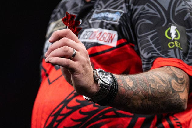 RECORD DATE NOT STATED 14th May 2026, Utilita Arena, Birmingham, Midlands, England; 2026 PDC Bet MGM Premier League Darts Night Fourteen; Detail of Jonny CLayton s hand holding his darts GodfreyxPitt