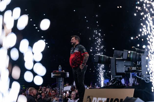 RECORD DATE NOT STATED 14th May 2026, Utilita Arena, Birmingham, Midlands, England; 2026 PDC Bet MGM Premier League Darts Night Fourteen; Jonny Clayton arrives on stage for his quarter final match against Luke Littler GodfreyxPitt