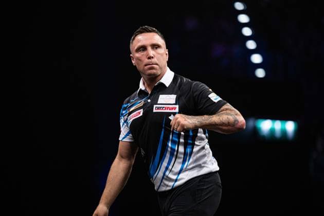 RECORD DATE NOT STATED 14th May 2026, Utilita Arena, Birmingham, Midlands, England; 2026 PDC Bet MGM Premier League Darts Night Fourteen; Gerwyn Price celebrates winning a leg in his semi final match against Gian van Veen GodfreyxPitt