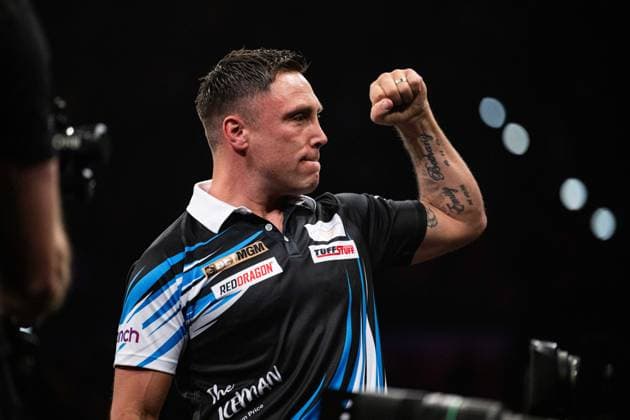 RECORD DATE NOT STATED 14th May 2026, Utilita Arena, Birmingham, Midlands, England; 2026 PDC Bet MGM Premier League Darts Night Fourteen; Gerwyn Price celebrates winning his semi final match against Gian van Veen GodfreyxPitt