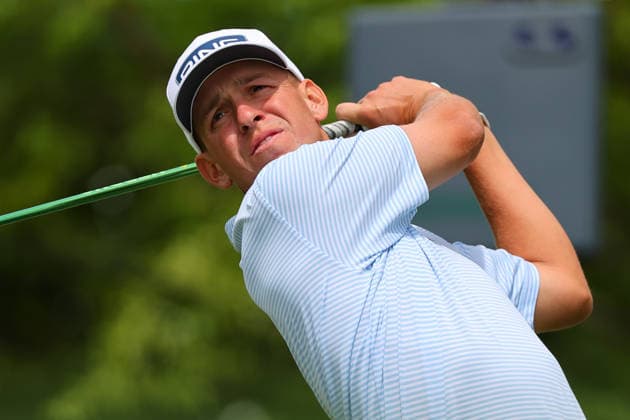 NEWTON SQUARE, PA - MAY 14: Sam Stevens of the United States tees off at the tenth tee during round 1 of the 2026 PGA, Golf Herren Championship on May 14, 2026 at Aronimink Golf Club in Newtown Square, Pennsylvania. (Photo by Rich Graessle Icon Sportswire) GOLF: MAY 14 PGA PGA Championship EDITORIAL USE ONLY Icon260514255831