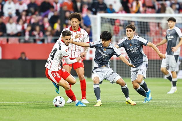 (L-R) Alex Moreno, Axel Witsel (Girona), Takefusa Kubo, Jon Gorrotxategi (Sociedad), MAY 14, 2026 - Football Soccer : Spanish LaLiga EA Sports match between Girona FC - Real Sociedad at the Estadi Municipal de Montilivi in Girona, Spain. Noxthirdxpartyxsales  aflo_330431653