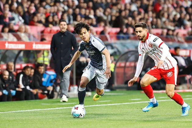 (L-R) Takefusa Kubo (Sociedad), Alex Moreno (Girona), MAY 14, 2026 - Football Soccer : Spanish LaLiga EA Sports match between Girona FC - Real Sociedad at the Estadi Municipal de Montilivi in Girona, Spain. Noxthirdxpartyxsales  aflo_330431690