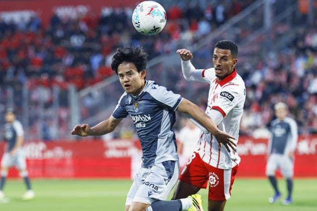 Takefusa Kubo (Sociedad), Azzedine Ounahi (Girona), MAY 14, 2026 - Football Soccer : Spanish La Liga EA Sports match between Girona FC 1-1 Real Sociedad at the Munincipal Montilivi in Girona, Spain. Noxthirdxpartyxsales  aflo_330413189