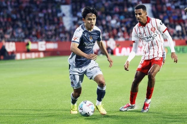 Takefusa Kubo (Sociedad), Azzedine Ounahi (Girona), MAY 14, 2026 - Football Soccer : Spanish La Liga EA Sports match between Girona FC 1-1 Real Sociedad at the Munincipal Montilivi in Girona, Spain. Noxthirdxpartyxsales  aflo_330413262