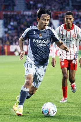 Takefusa Kubo (Sociedad), Azzedine Ounahi (Girona), MAY 14, 2026 - Football Soccer : Spanish La Liga EA Sports match between Girona FC 1-1 Real Sociedad at the Munincipal Montilivi in Girona, Spain. Noxthirdxpartyxsales  aflo_330413280