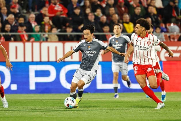 (L-R) Takefusa Kubo (Sociedad), Axel Witsel (Girona), MAY 14, 2026 - Football Soccer : Spanish LaLiga EA Sports match between Girona FC - Real Sociedad at the Estadi Municipal de Montilivi in Girona, Spain. Noxthirdxpartyxsales  aflo_330431771
